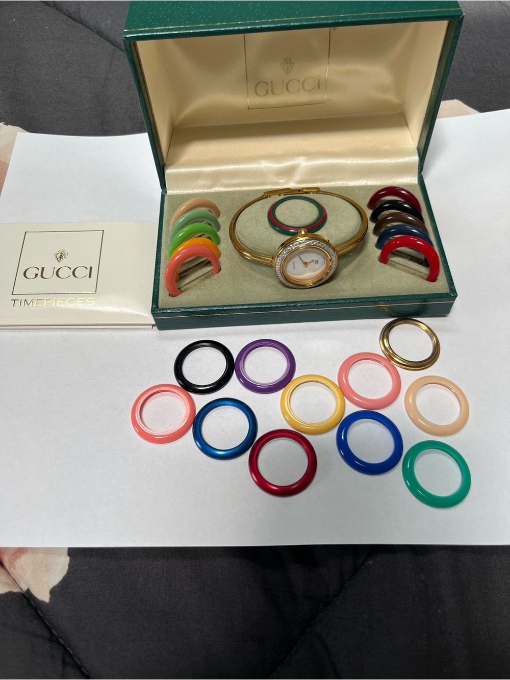 Gucci Gold-Tone Watch with Multi-Colored Interchangeable Bezels
